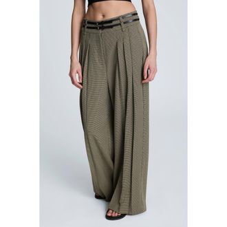 Kenneth Cole Houndstooth Check Pleated Wide Leg Pants in Black/Almond Milk at Nordstrom, Size 10