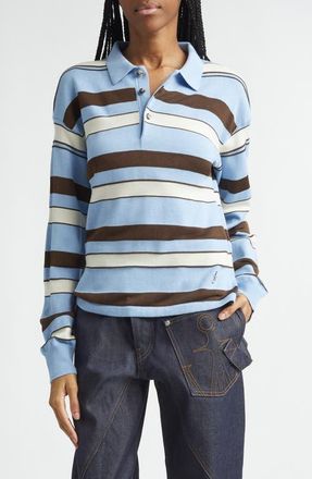 J.W.Anderson Stripe Cotton & Wool Blend Rugby Polo in Misty Blue at Nordstrom, Size Xx-Small