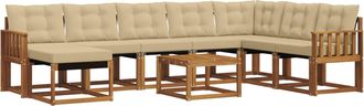 vidaXL Conjunto De Sof&aacute;s De Exterior 9 Uds. Natural Y Beige Vidaxl