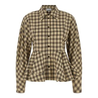 Ganni Camisa de franela a cuadros con p&eacute;plum - Blouses & Shirts - Mujer - Multicolor - XL