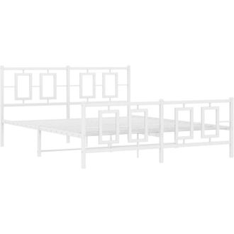 vidaXL Vidaxl - Estructura Cama Sin Colch&oacute;n Con Estribo Metal Blanco 150x200 Cm