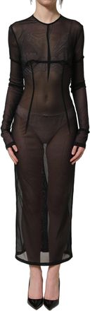 Dolce & Gabbana Womens Black Long Sleeve Sheer Fitted Maxi Dress Nylon Elastane