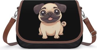 Generic Happy Cute Pug Small Womens Crossbody Bags Shoulder Handbag with Adjustable Strap for Travel