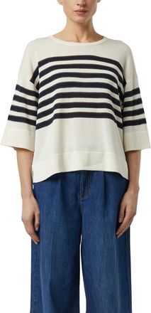 Comma Strandpullover COMMA, Damen, Gr. L (40), ecru stripe, Strick, Obermaterial: 62% Lyocell, 32% Baumwolle, 6% Polyester, Glitzerstreifen, gestreift, h&uuml;ft