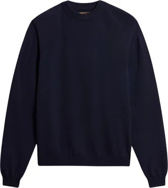 Woolrich Classic Dark Navy Crew-Neck Sweater with Ribbed Finishing