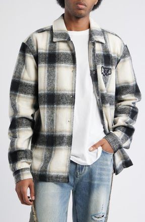 Rta Parlan Circuit Board Graphic Plaid Shacket in Ivory Cross Circuit Board at Nordstrom, Size Xxx-Large