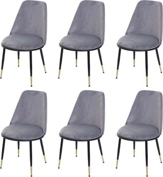 Hhg Lote De 6 Sillas De Comedor Hhg-824, Silla Silla De Cocina, Metal, Gris, Patas Negras, Terciopelo