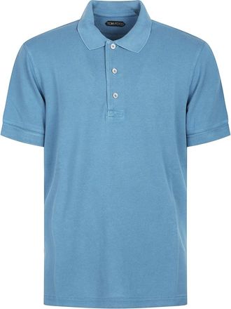 Tom Ford Tops, Heren, Blauw, L, Polo Tennisshirt met Korte Mouwen