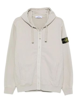 Stone Island logo-badge zip-fastening hoodie - men - Cotton - M - Grey