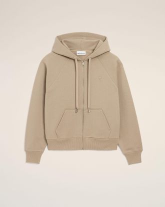 Ami Beige Cotton Embossed Ami De Coeur Zipped Hoodie Beige - XXXL - Unisex