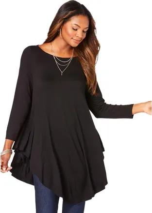 Roaman's Plus Size Boatneck Swing Ultra Drape Tunic Top in Black at Nordstrom, Size 20