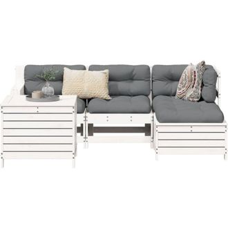 vidaXL Vidaxl - Juego De Sof&aacute;s De Jard&iacute;n 5 Piezas Madera Maciza De Pino Blanco