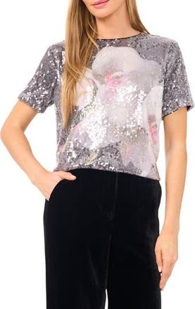 Ted Baker Floral Sequin Top in Ivory/Rich Black at Nordstrom Rack, Size X-Small