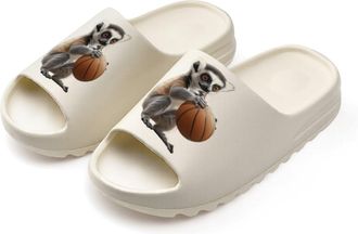 Generic Cute Lemur Playing Basketball Slides for Women Men Soft Thick Bottom Coconut Slippers Sandals for Bathroom Beach