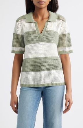 Beach Lunch Lounge Skye Stripe Crochet Polo in Spring Sage/ivory at Nordstrom Rack, Size Large