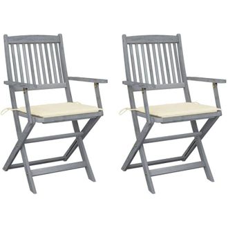 vidaXL Sillas De Jard&iacute;n Plegables 2 Uds Cojines Madera Maciza Acacia Vidaxl