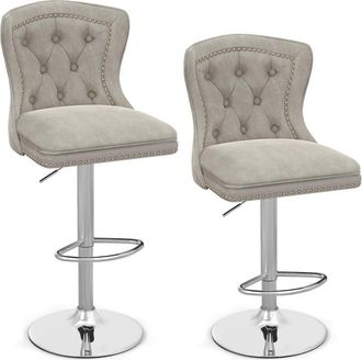 Costway Costway - Set 2 Sgabelli da Bar in Velluto 97-117cm, Sedie Regolabili e Girevoli con Poggiapiedi, Schienali e Base in Metallo Elettroplaccata per