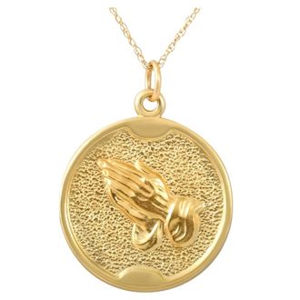 Pompeii3 14k Yellow Gold Prayer Hands Medal Pendant.5 Tall 2.5 Grams