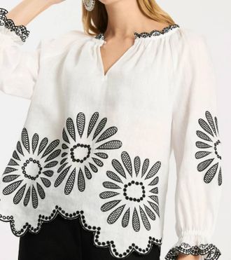 Tyler B&ouml;e Kelsey Linen Embroidered Top In Black/white