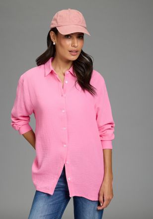 Laura Scott Longbluse LAURA SCOTT, Damen, Gr. 34, pink, Web, Obermaterial: 100% Baumwolle, unifarben, Basic, l&auml;ssig geschnitten, verstellbar, Blusen Longbluse, in