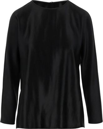 Giorgio Armani Tops, Dames, Zwart, S, Zijden Glanzend Effect Crew Neck Sweater