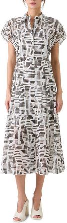 Akris Dance Movements Print Cotton Poplin Shirtdress in Ecru-Black at Nordstrom, Size 12
