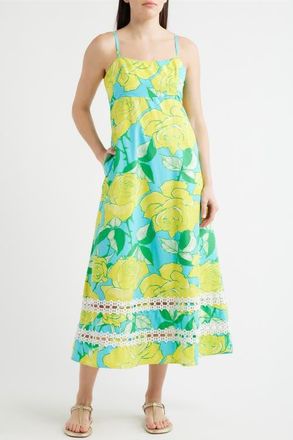 Lilly Pulitzer Haliey Floral Print Midi Dress in Blue Curacao Rose Bud at Nordstrom, Size 10