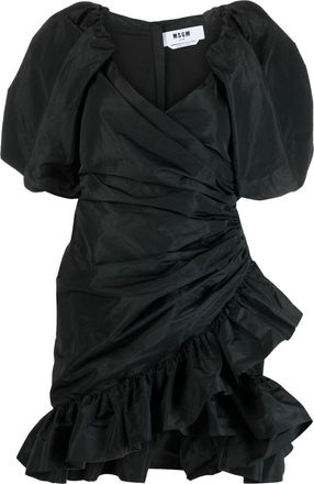 Msgm puff-sleeved wrap dress - women - Polyester/Polyester - 42 - Black
