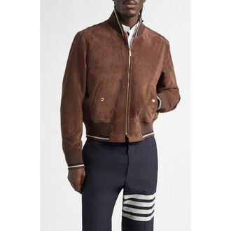 Thom Browne Suede Bomber Jacket in Dark Brown at Nordstrom, Size 3