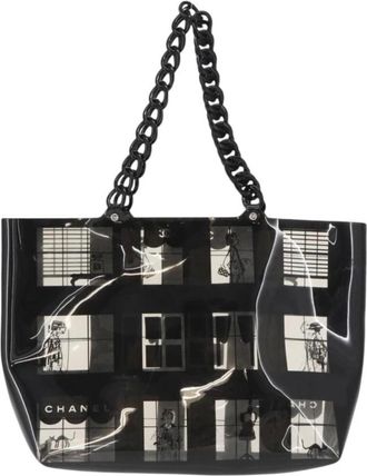 Chanel Pre-owned Tote Bags, female, Black, Size: ONE SIZE Pre-owned Transparent Tote Bag with Black Chain Handles