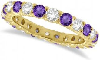 Allurez Purple Lab Amethyst & Lab Grown Diamond Eternity Ring Band 14k Yellow Gold (1.07ct)