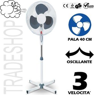 Trade Shop Trade Shop - Ventilatore A Piantana Oscillante Pala 40cm 3 Velocit&agrave; Base A Croce 45w Colorato