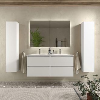 Cygnus Bath Mueble De Ba&ntilde;o Bequia 120 Cm Blanco Mate Con Lavabo De Porcelana