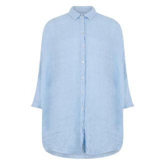 120% Lino 120% Lino, Shirts, female, Blue, Size: XS Oversized Three-Quarter Sleeve Shirt