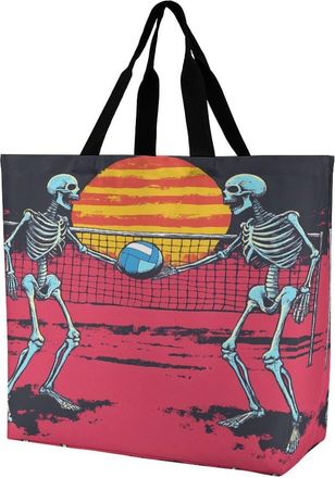 Generic Skeletons Playing Volleyball Moon Tote Bag Reusable Grocery Shopping Bags Large Travel One Shoulder Handbag for Picnic Work