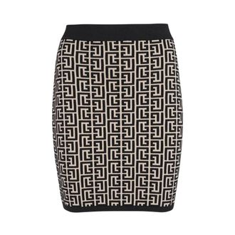 Balmain Short Skirts, female, Black, Size: XS Monogrammed Knit Skirt