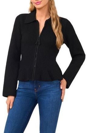Ted Baker Peplum Detail Rib Cardigan in Rich Black at Nordstrom Rack, Size Medium