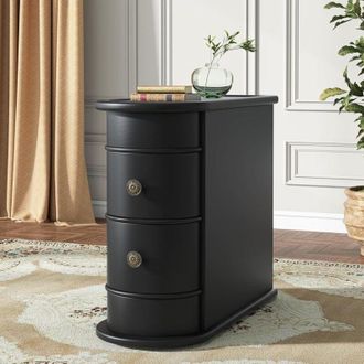 Tribesigns Tribesigns Wood End Table, 2-Drawer Narrow Side Table Slim Chair Solid Side Table, No Assembly Required, Finished Back, Black