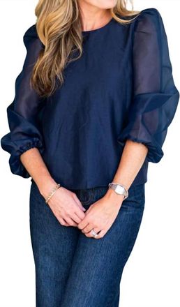 Sail to Sable Puff Sleeve Top In Navy