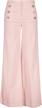 Seductive Broeken, Dames, Roze, XL, Denim, Elegante Broek met wijde pijpen