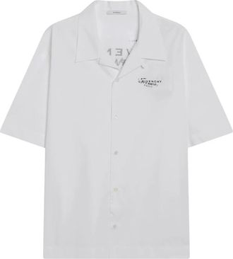 Givenchy Short Sleeve Shirts, male, White, Size: XL Poplin Shirt with Stamp Print