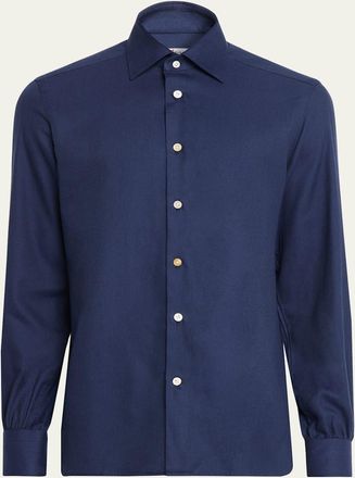 Kiton Mens Cotton and Lyocell Classic-Fit Sport Shirt