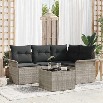 vidaXL Vidaxl - Conjunto De Sof&aacute; De Jard&iacute;n Con Coj&iacute;n 5 Pcs Gris Claro Polirat&aacute;n