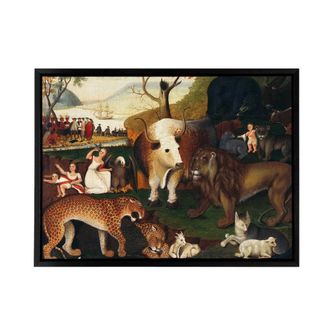 Artery8 Edward Hicks Peaceable Kingdom Framed Canvas Wall Art Print | Size: W24 x H32