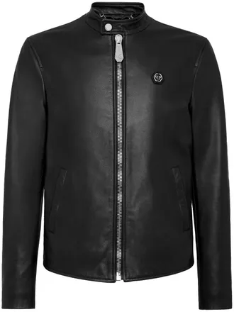 Philipp Plein Leren jack - Zwart