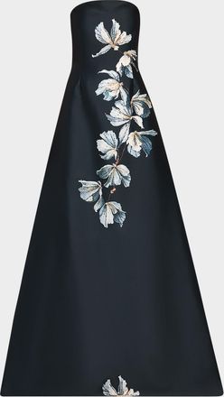 Teri Jon Beaded Floral Mikado A-Line Gown