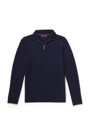 N.Peal + Stanley Tucci Leather-Trimmed Cashmere Half-Zip Sweater