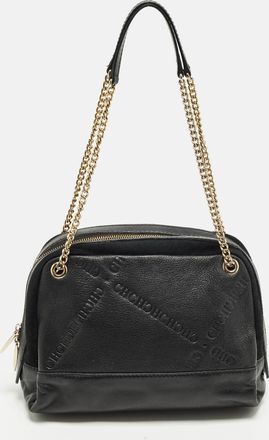 Carolina Herrera Chain Black Logo Embossed Leather And Suede Satchel