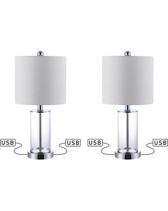 Jonathan Y Designs Jonathan Y Abner 21In Glass Modern Contemporary Usb Charging Led Table Lamp