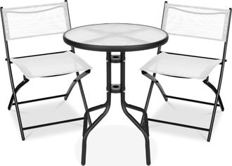 Best Choice Products 3-Piece Patio Bistro Dining Furniture Set w/ Round Textured Glass Tabletop, Folding Chairs